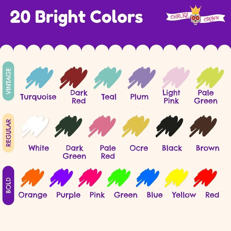 CHALKY CROWN Bold Chalk Markers - Dry Erase Marker Pens - Liquid Chalk Markers for Chalkboards, Signs, Windows, Blackboard, Glass - Reversible Tip (20 Pack) - (Multicolored, 6mm) - Image 3